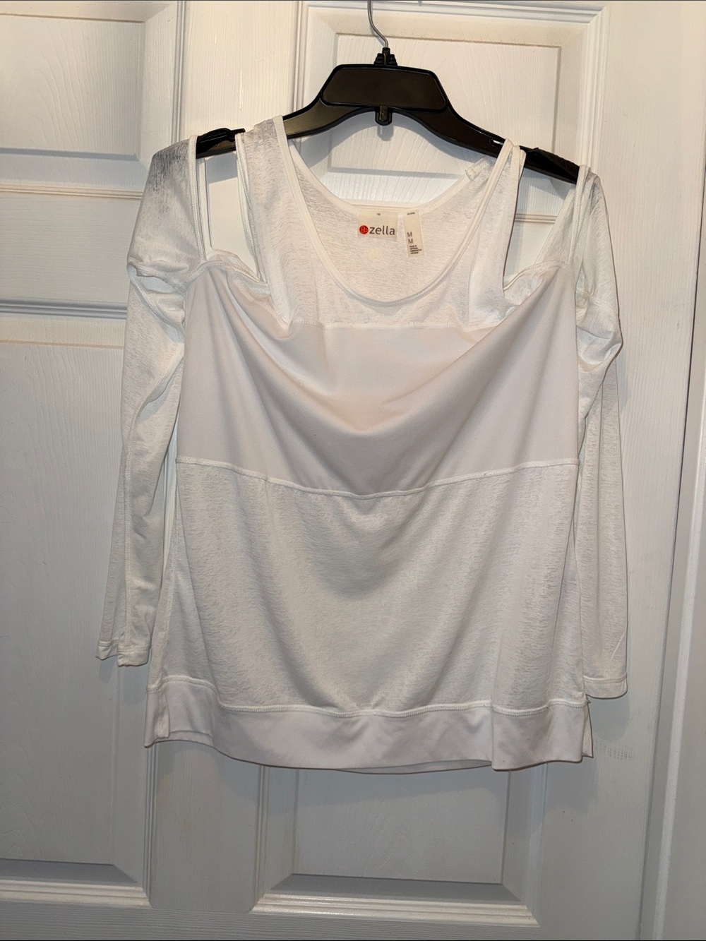 Zella White Layered Cold-Shoulder Active Tank Top
